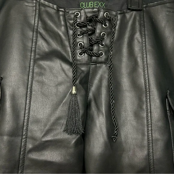 Club Exx Groundwork Cargo Flare Vegan Leather Lace-Up Low Rise Pants DollsKill - Picture 13 of 14